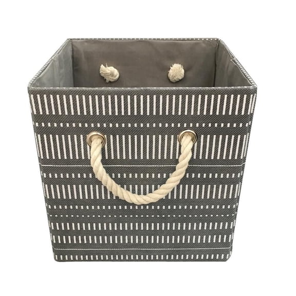 Hometrends 26 x 26 x 26cm H Panier de stockage en tissu de lin faux pliable avec poignées de corde de coton (unique)
