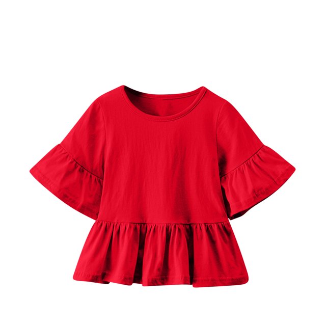 Plebaso Hauts de Robe pour Filles en Coton à Manches Courtes Évasées, Chemises à Volants pour Tout-Petits, Col Rond Décontracté, Blouse Mignonne pour Enfants