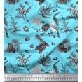 thumbnail image 1 of Soimoi Blue polyester Georgette Fabric Floral, & American Robin Bird Printed Craft Fabric by The Yard 42 Inch Wide, 1 of 3