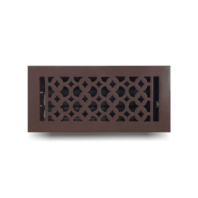 Floor Vent Cover / Register 4” x 10” with Damper – Decorative Tudor Mushroom Design, Cast Aluminum, Powder Coated, Repaintable, 6” x 12” Outer Faceplate, Bevelled Edges, Easy to Install (VR100)