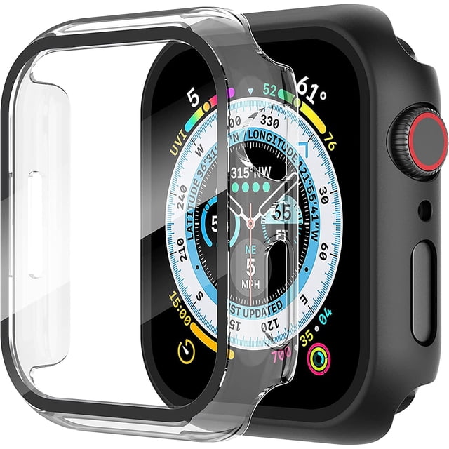 KOMI 2-Pack for Apple Watch 40mm Screen Protector Case,for iWatch Series 8/7/6/5/4/Series SE/SE 2 40mm Protection Cover All-Around Tempered Glass Screen Protector Case Ultra-Thin - Black+Clear