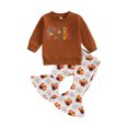 thumbnail image 1 of Faithtur Ensemble de Pantalons Évasés et Chandail en Molleton à Col Rond Imprimé Lettre pour Petites Filles, Ensemble 2 Pcs pour Enfants, 1 of 9