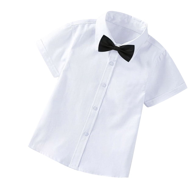 MeetoTime Baby Short Sleeve Blouse Solid Color Gentleman's School Uniform Button-down Shirt for Boys Baby Clothes 2-14Years