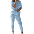 thumbnail image 2 of DPTALR Womens Solid Color Off Shoulder Long Sleeve Cable Knitted Warm Two-Piece Long Pants Sweater Suit Set, 2 of 5