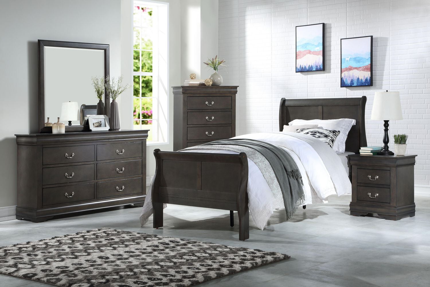 ACME Louis Philippe Twin Bed (FB 29"H) in Dark Gray