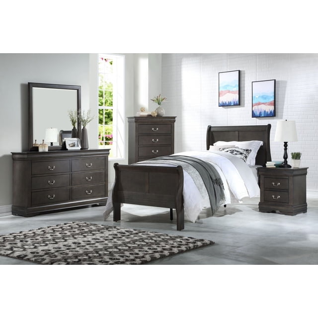 ACME Louis Philippe Twin Bed (FB 29"H) in Dark Gray