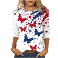 thumbnail image 2 of Frostluinai Chemises pour Femmes Chemises Rouges Blanches et Bleues Col Rond T-Shirts Patriotiques Manches 3/4 Grande Taille Hauts Graphiques T-Shirt Patriotique pour le Memorial Day, 2 of 5