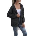 thumbnail image 4 of Women's Casual Hooded Jacket Lightweight Waterproof Rain Windbreaker Solid Color Zipper Drawstring Raincoat, 4 of 8