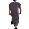 thumbnail image 2 of Robe en Lin Col en V pour Hommes Manches Courtes Kaftan Thobe Longue Robe Saudi Arabe Thobe Islamique Musulman Dubai Robe, 2 of 5