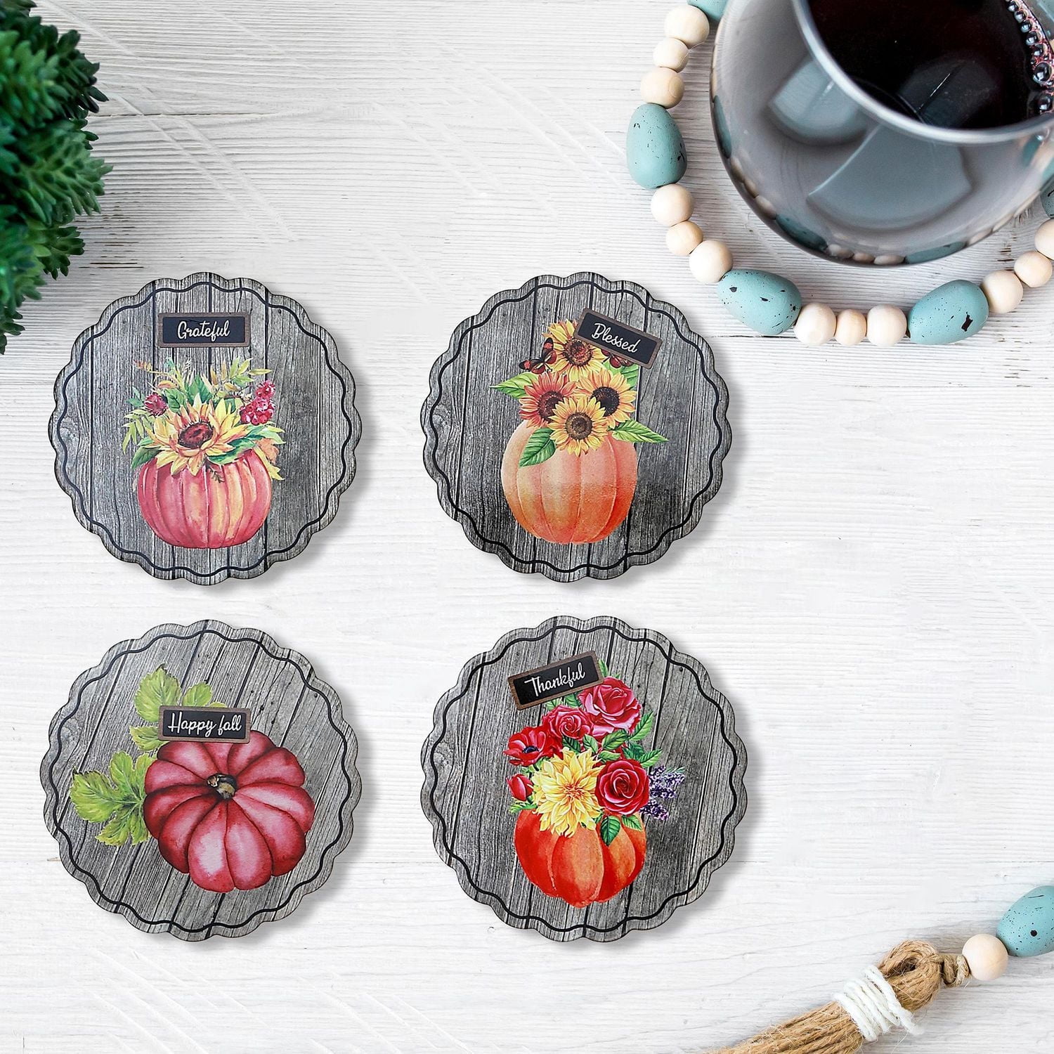 Dessous De Plat Rond En Céramique Citrouille - Lot De 4