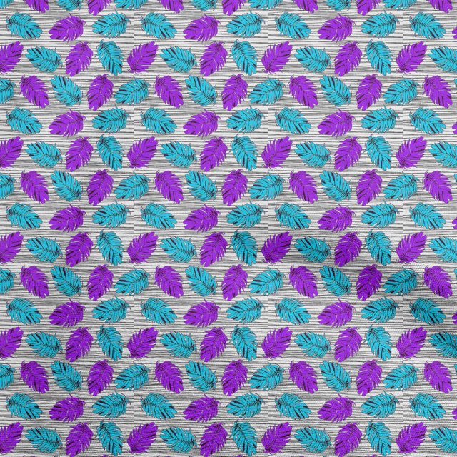 oneOone Popeline de Coton Tissu Violet Feuille Tropicale avec Texture Rayée Matériel de Robe Tissu Imprimé Tissu au Mètre 56 Pouces de Large