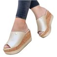 thumbnail image 1 of Leutsin Summer Womens Slope Heel Thick Bottom Flip Flop Solid Shoes Sandals, 1 of 5