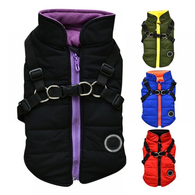 Dog Coat with Harness Winter Dog Coat Fleece Dog Jacket Waterproof Dog Coat Zipper Dog Jacket Puppy Coat Small Dog Clothes Dog Coat with Reflective Harness for Smal Dogs