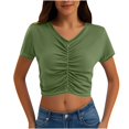 thumbnail image 1 of Timegard Hauts d'Été pour Femmes Col en V Froncé Manches Courtes Crop Top Décontracté Ajusté T-Shirt Uni Mode, 1 of 7