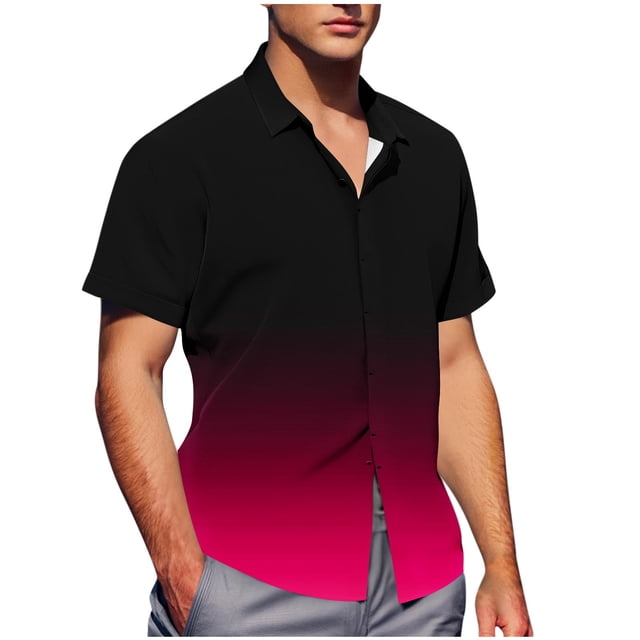 Pisexur Shirts for Man T Hommes Mode Décontractée Col Rabattu Imprimé Manches Courtes Chemise Boutonnée Blouse Rose Vif, L Chemises de Golf Hommes & Chemises Hommes