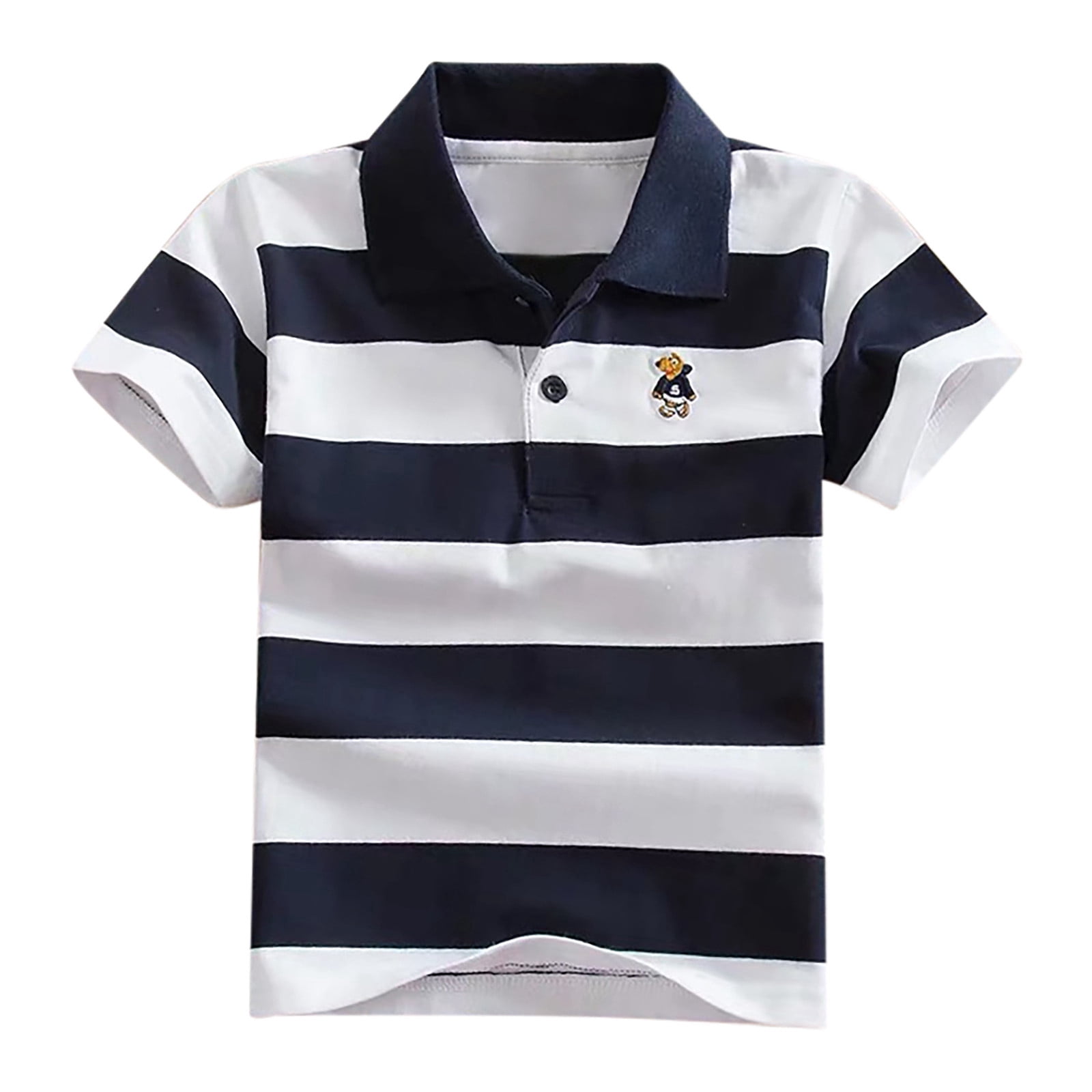 Polos pour Garçons Rayures Chemises d'Uniforme pour Garçons Chemise de Rugby Boutonnée Hauts à Manches Courtes 6-7 Ans Mode Garçons