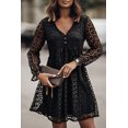 thumbnail image 3 of POGLIP Robe Courte Trapèze à Col en V en Dentelle Crochet Noire pour Femme, 3 of 6