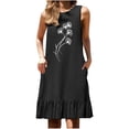 thumbnail image 2 of Ovzne Robes pour Femmes Robe de Plage Mode Femmes Imprimé Col Rond Sans Manches Poche Jupe Plissée Robe à Empiècements Robe pour Femmes Imprimée Liquidation, 2 of 6