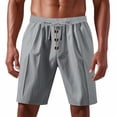 thumbnail image 2 of WAENQINLA Beach Linen Shorts for Men Casual Knee Length Button Lounge Short Summer Lightweight Elastic Waist Drawstring Shorts with Pockets Gray Shorts,Size S-3XL, 2 of 9