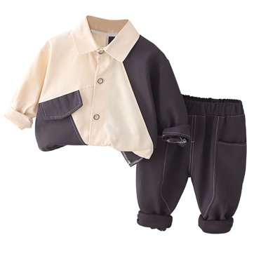 LSLJS Ensemble pour Tout-Petits Enfants Garçons Filles Mode Mignon à Blocs de Couleur Manches Longues avec Poche Bouton Haut Pantalon, Tenue Décontractée pour Enfants