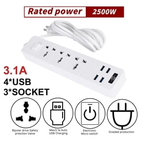 TopLLC Surge Protector Power Strip, Extension Cord Multiple Protection 3 Outlet 4 USB on Clearance