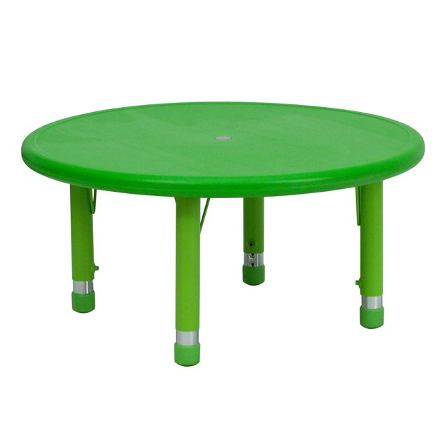 Table d’activités ronde de 45 po en plastique vert à hauteur réglable