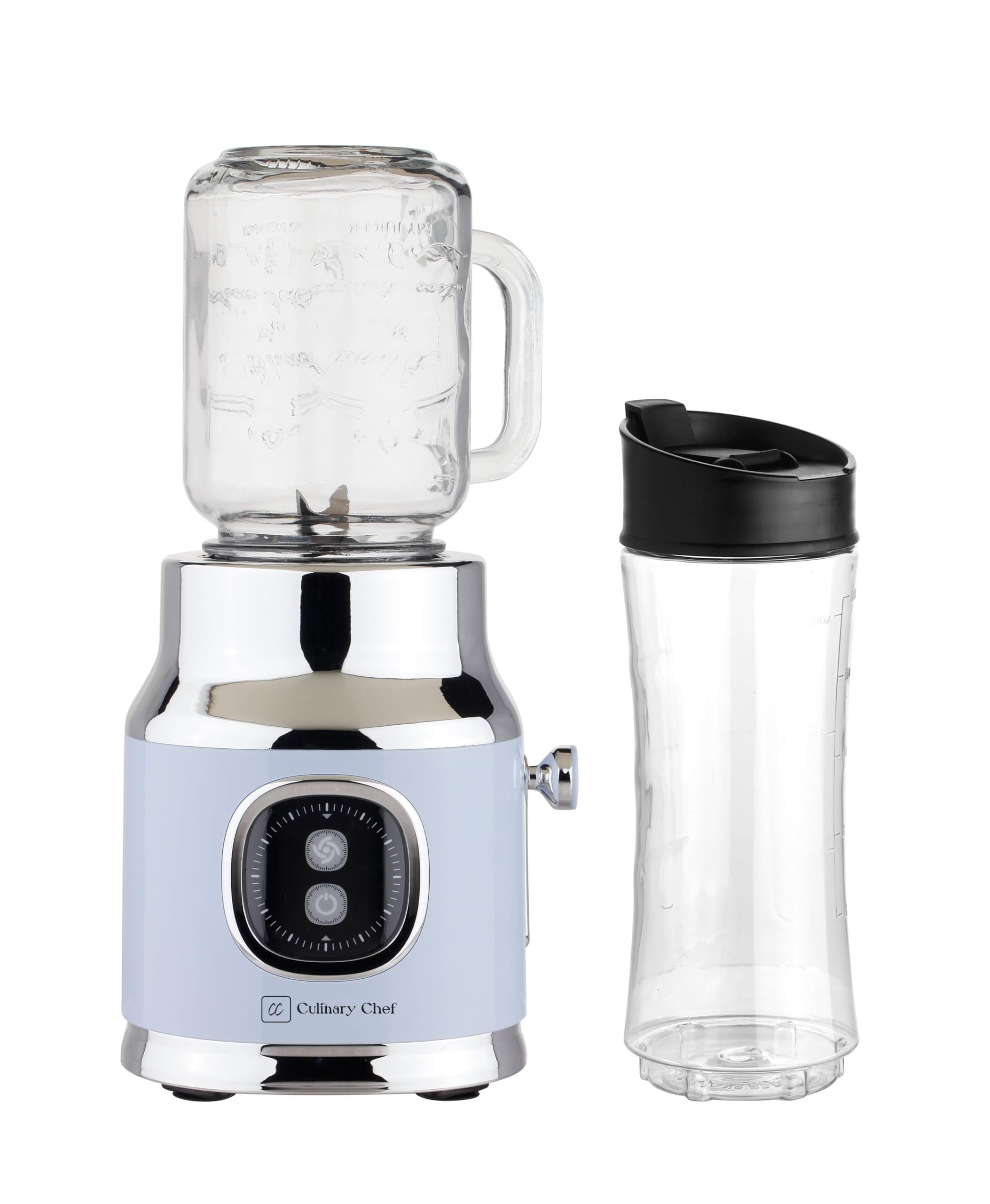 Culinary Chef 300-Watt Retro Smoothie Maker with Stainless Steel Blade, Mason Jar and Straw Included
