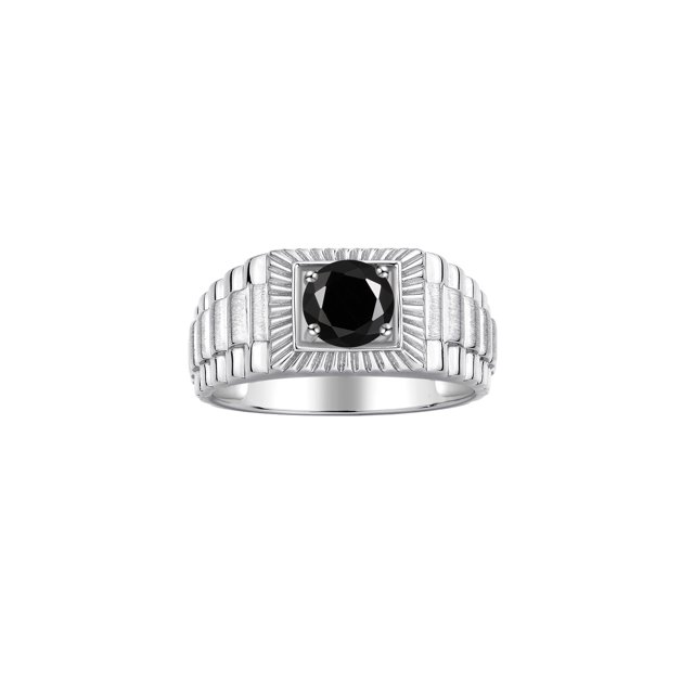 RYLOS Men's Ring 14K White Gold Ring, 7MM Round Shape Gemstone Designer Style Ring Fun & Fabulous Onyx October Birthstone Rings Gold Size 13