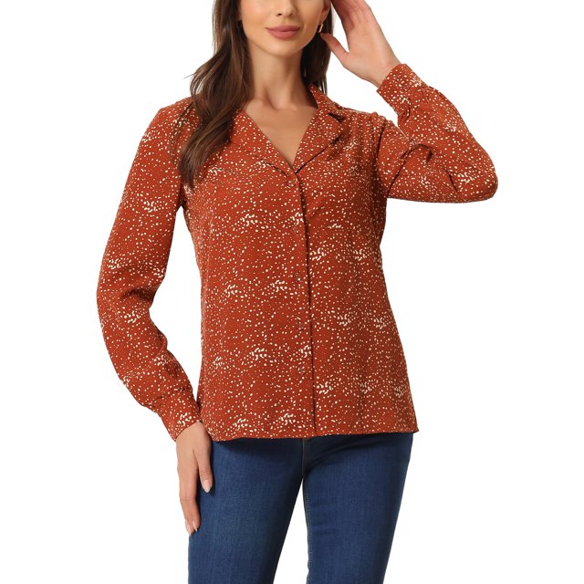 INSPIRE CHIC Chemises à Manches Longues à Pois en Forme de Cœur pour Femmes avec Col en V et Boutons