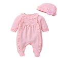thumbnail image 1 of Pyjama à Pieds pour Bébé Fille, Barboteuse à Col Volanté avec Chapeau Assorti, 1 of 5