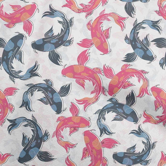 oneOone Rayon Pink Fabric Asian Japanese Koifish Craft Projects Decor Fabric Printed By The Yard 56 Inch Wide