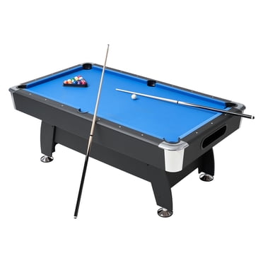 VEVOR Pool Table, 7 ft Portable Billiards Tables, Adjustable Feet Stable Game Table, Entertainment Set Includes Ball, Cue, Rack, Chalk and Brush, Black with Bule Cloth