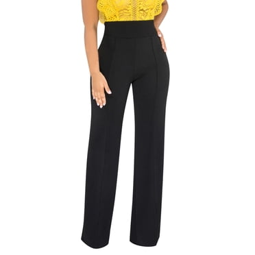 Liquidation! Hontri Pantalon Droit Extensible pour Femmes Confortable Uni Classique Taille Haute Jambe Grand Long Bootcut Pantalon Pantalon Habillé Travail Bureau Grande Taille Pantalon Noir G