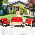thumbnail image 2 of Costway Ensemble de Mobilier de Patio Extérieur en Bois 4 Pcs avec Coussins Blanc Rouge Housses de Coussin Ensembles Rouge, 2 of 10