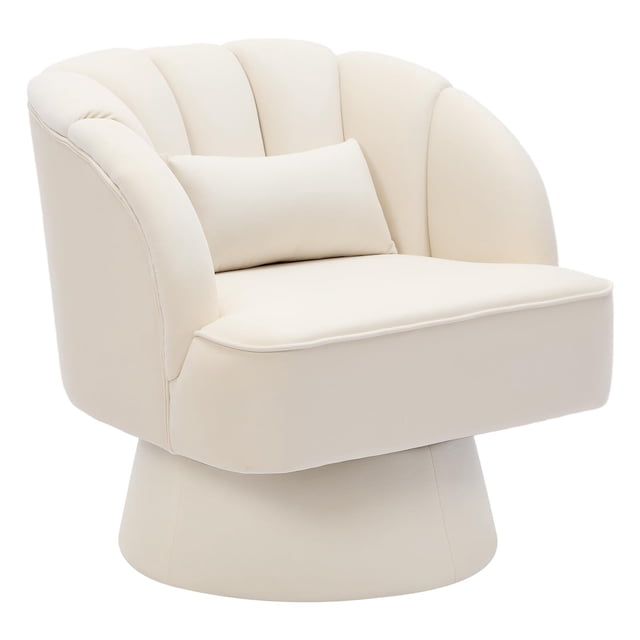 Yiwa Mid-Back Swivel Armchair, Upholstered Lounge Reading Chair with Pillow and 360-Degree Rotation