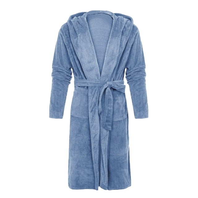 SHTXOZHI Men's Flannel Robe Warm Fleece HoodedSpa Bathrobe Winter Soft Robes with Pockets