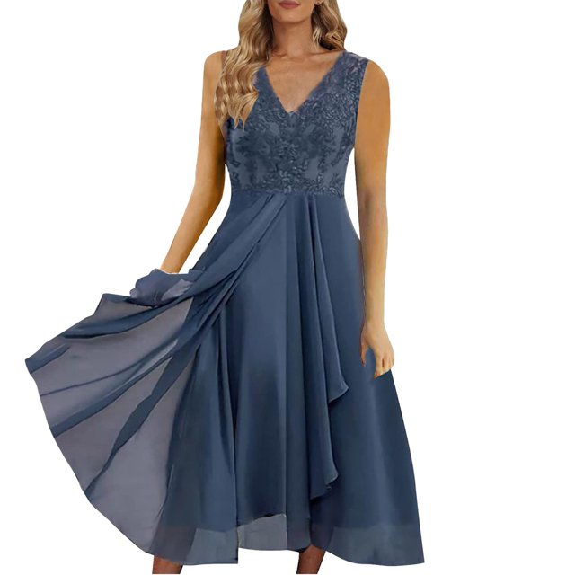 adviicd Robes d'Été pour Femmes Robes Décontractées à Manches Courtes Col en V Bleu,S