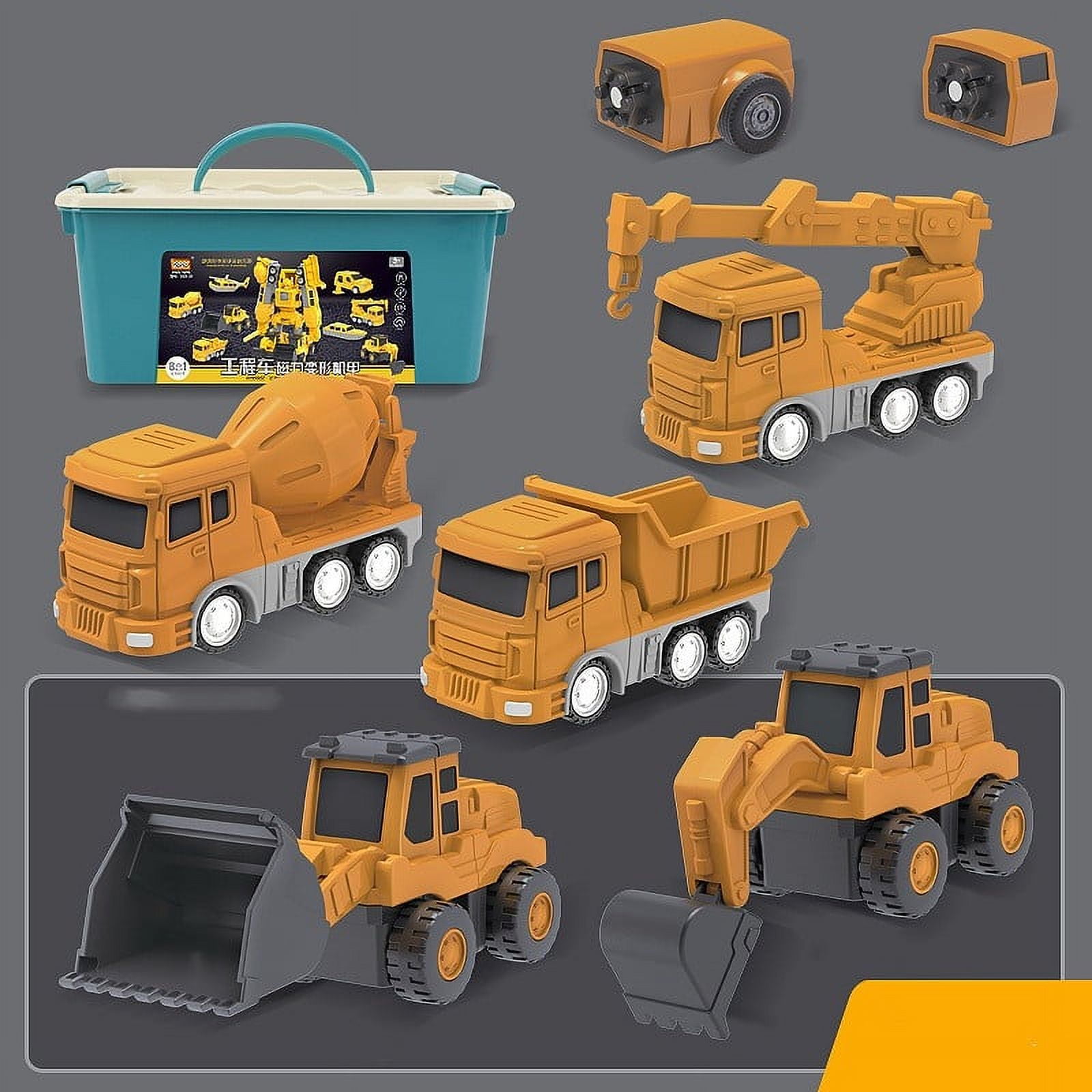 35 Pièces – Robot Magnétique Transformable – Camion, Grue, Excavatrice – Boîte Rangement Incluse – Dès 3 Ans