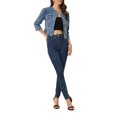 thumbnail image 2 of INSPIRE CHIC Veste Courte en Denim pour Femme à Col Rond Manches 3/4 Veste en Jean Décontractée Effilochée Bleu P, 2 of 5