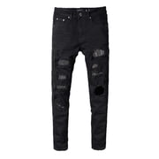 Men's Jeans Men's High Street Ripped Jeans Hot Stamping Elastic Slim Fit Small Leg Trendy Pants Pantalon Homme Jeans Black L