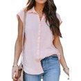 thumbnail image 2 of Timegard Womens Shirts Cap Sleeve Button up Lapel Neck Loose Comfy Solid Color Casual Work Tee Tops, 2 of 7