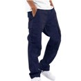 thumbnail image 1 of Pantalon Homme Uni Décontracté à Multiples Poches Extérieur Coupe Droite Pantalon D\'entraînement Physique Pantalon Cargo Pantalon, 1 of 9