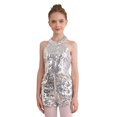 thumbnail image 1 of Nyeemya Combinaison de Danse à Paillettes pour Filles, Col Licou, Sans Manches, Rumba Samba, Argent, 12, 1 of 7