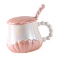 thumbnail image 4 of yuksok Ceramic Coffee Mug Creative for Adults Pearl Shell Shaped for Tea Milk Juice Pink, 4 of 9