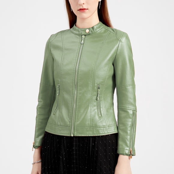 LOVZFMLL Jackets for Women Fashion Zipper Leather Tops With Pocket Short Coat Jacket