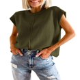 thumbnail image 1 of Women Solid Color Sweater Vests Crew Neck Cap Sleeve Loose Pullovers, 1 of 4