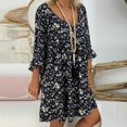 thumbnail image 2 of Women Ladies Loose Plus Size Print Long Sleeve V neck Mini Dress, 2 of 6