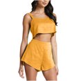 thumbnail image 1 of Womens 2 Piece Outfits Lounge Matching Sets Cotton Linen Shorts Open Back Crop Tops Trendy Clothes Summer Vacation Set, 1 of 7