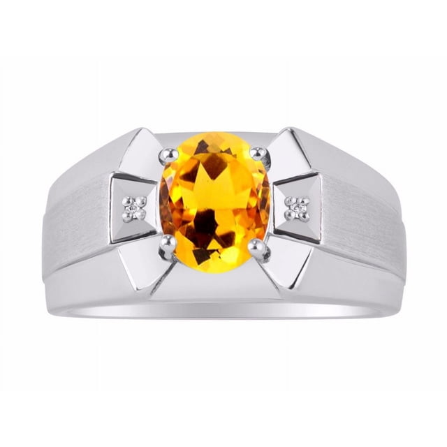 RYLOS Men's Rings Sterling Silver Rings Classic Designer 9X7MM Oval Gemstone & Diamond Ring Citrine November Birthstone Ring Size 13