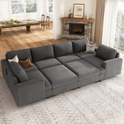 HONBAY Unisex Gray Corduroy Sleeper Sectional Sofa Bed with Reversible Storage for Living Room
